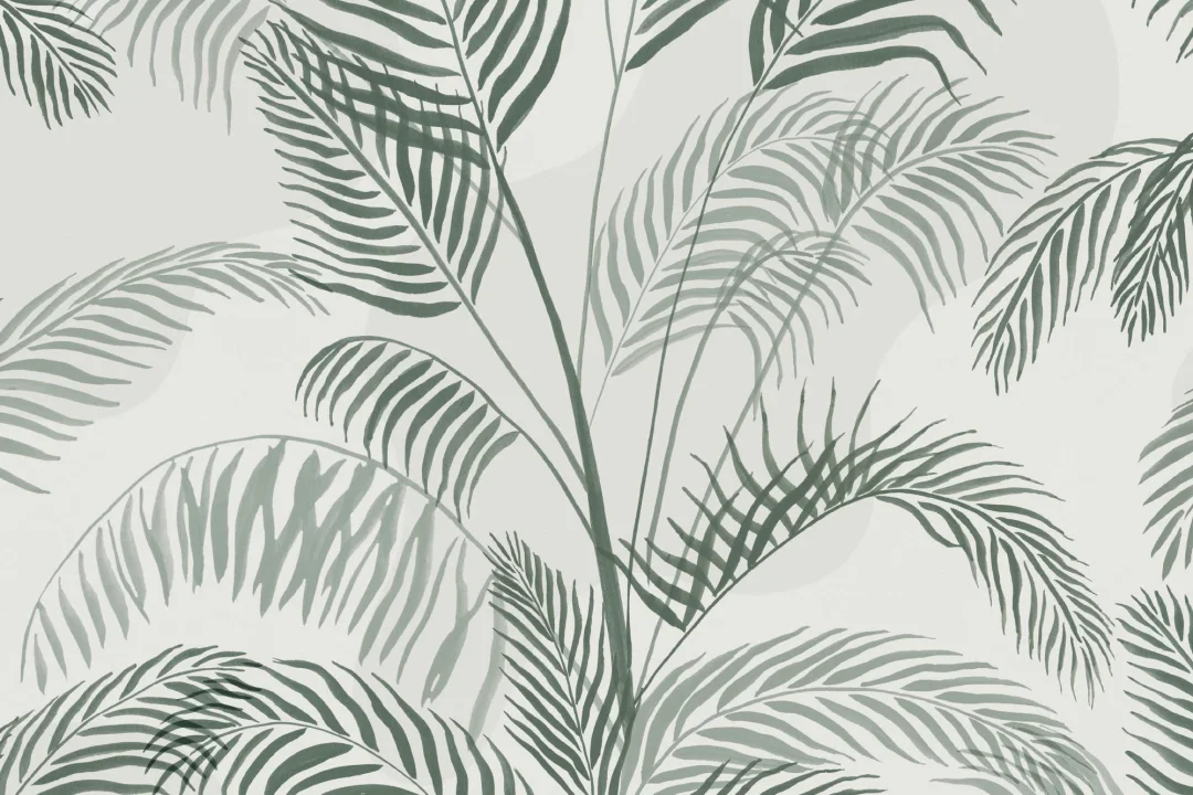 Papel Pintado Verde con Motivo de Hojas de Palmera a la Acuarela