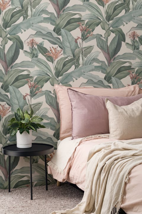 Peach Chic Vintage Tropical Repeat Pattern Wallpaper
