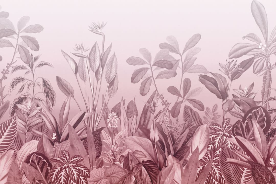 Pink Ombre Tropical Jungle Landscape Wallpaper Mural