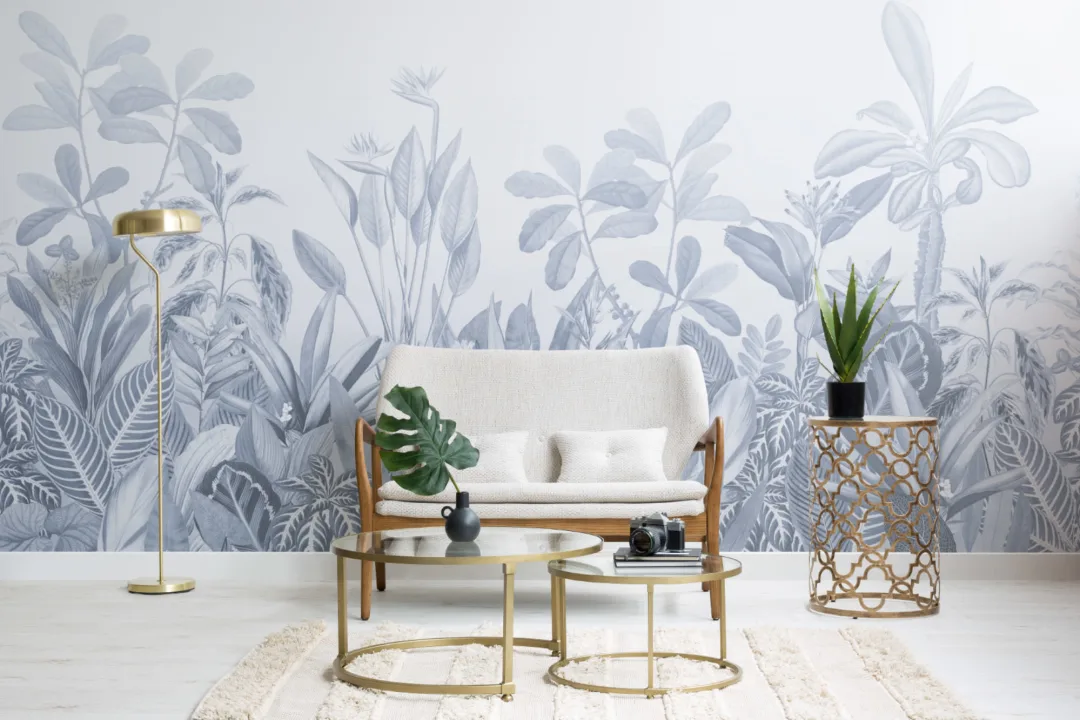 Blue Ombre Tropical Jungle Landscape Wallpaper Mural