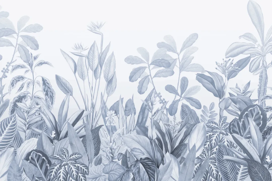 Blue Ombre Tropical Jungle Landscape Wallpaper Mural