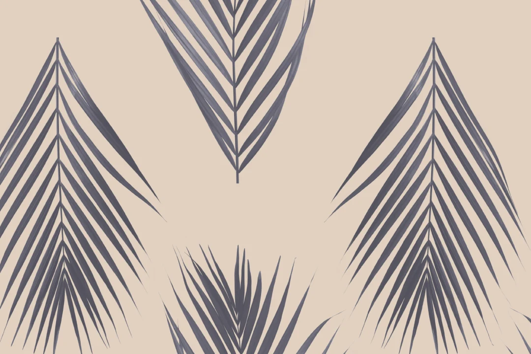 Blue and Cream Palm Leaf Repeat Pattern Wallpaper