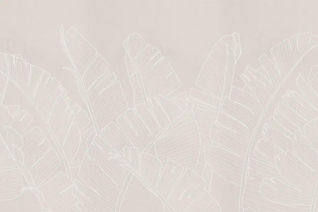 Mural Papel Pintado Beige con Hojas de Plátano Grandes con Contornos Grises