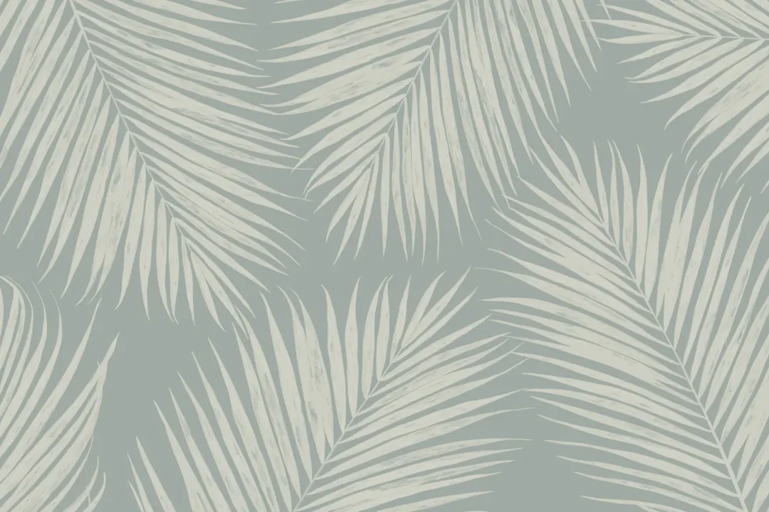 Pale Blue Illustrated Tropical Palm Leaf Wallpaper Mural
