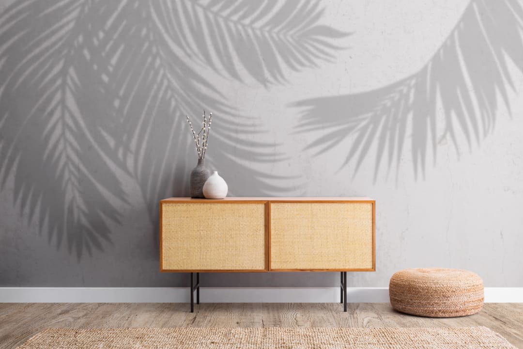 Frunză de palmier gri umbra efect de beton Wallpaper Mural
