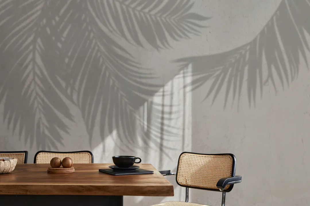 Gray Palm Leaf Shadow Betongeffekt fototapet