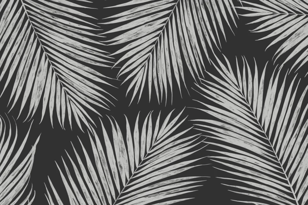 Mural Papel Pintado Blanco y Negro con Hojas de Palmera Grandes