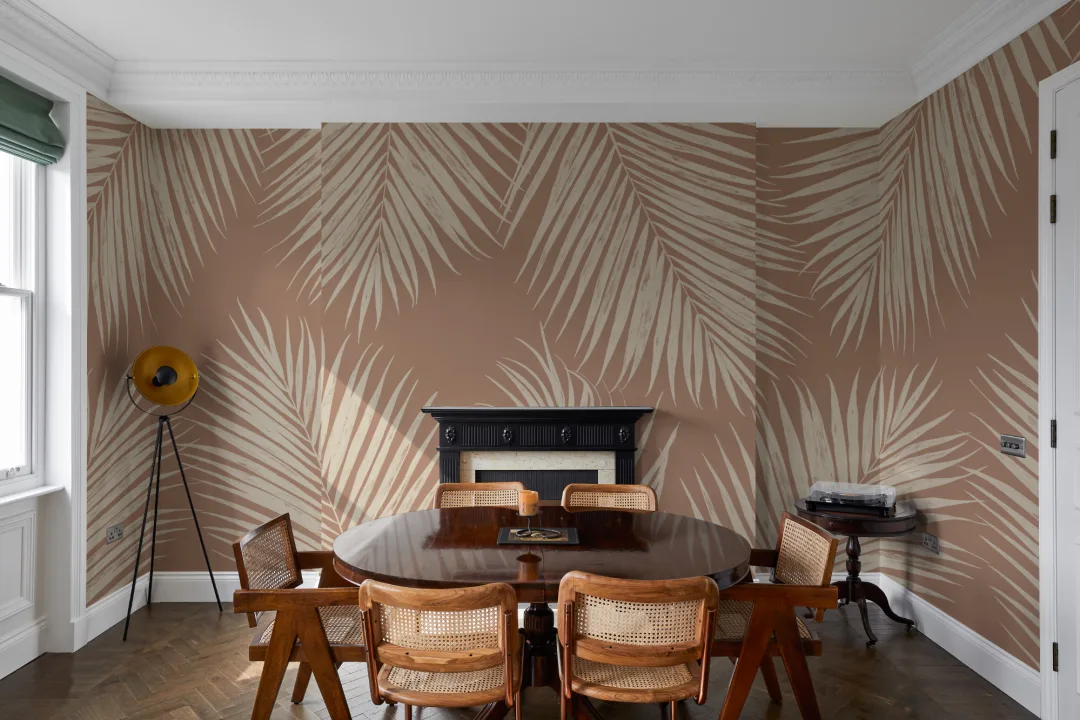 Neutral Terracotta Illustrated Tropical Palm Leaf Wallpaper Mural