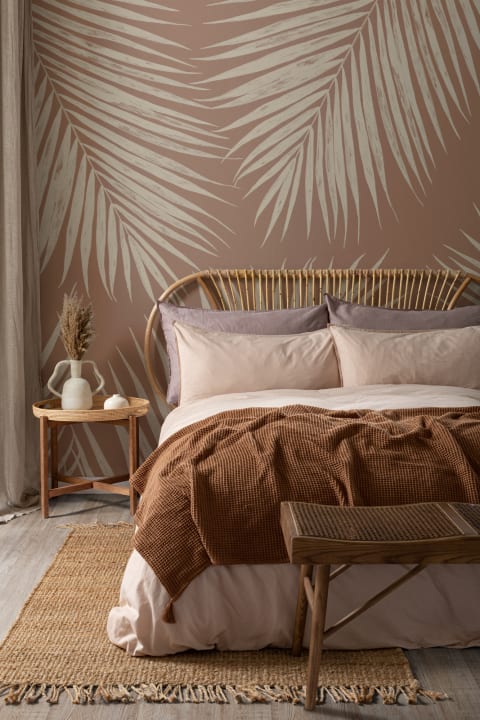 Neutru teracotă ilustrate tropicale Palm Leaf Wallpaper Mural