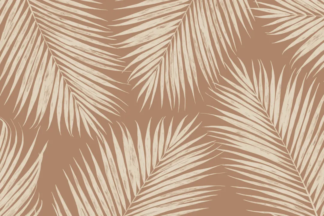 Mural Papel Pintado Tropical Color Terracota con Hojas de Palmera Grandes