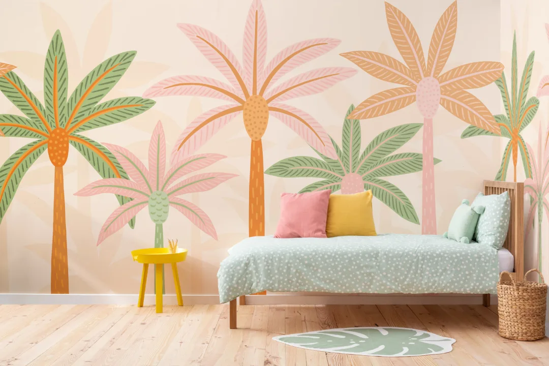 Colorful Cartoon Palm Trees Boho Wallpaper Mural