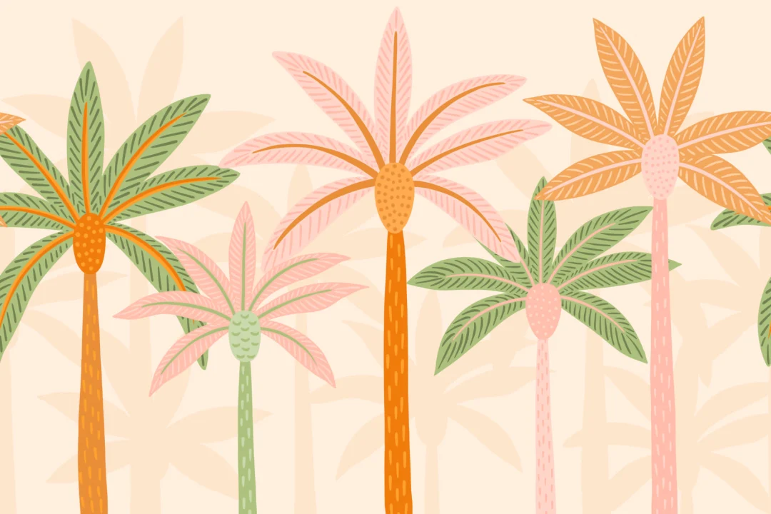 Colorful Cartoon Palm Trees Boho Wallpaper Mural