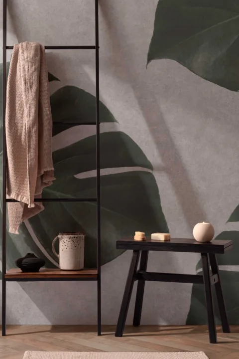 Papel Pintado Monstera sobre Fondo Efecto Hormigón