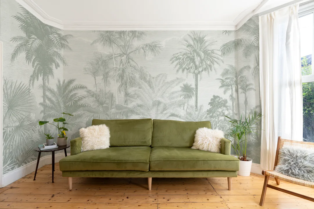 Sage Green Vintage Tropical Jungle Behang Muurschildering