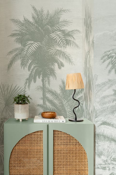 Mural de papel pintado Selva tropical vintage verde salvia