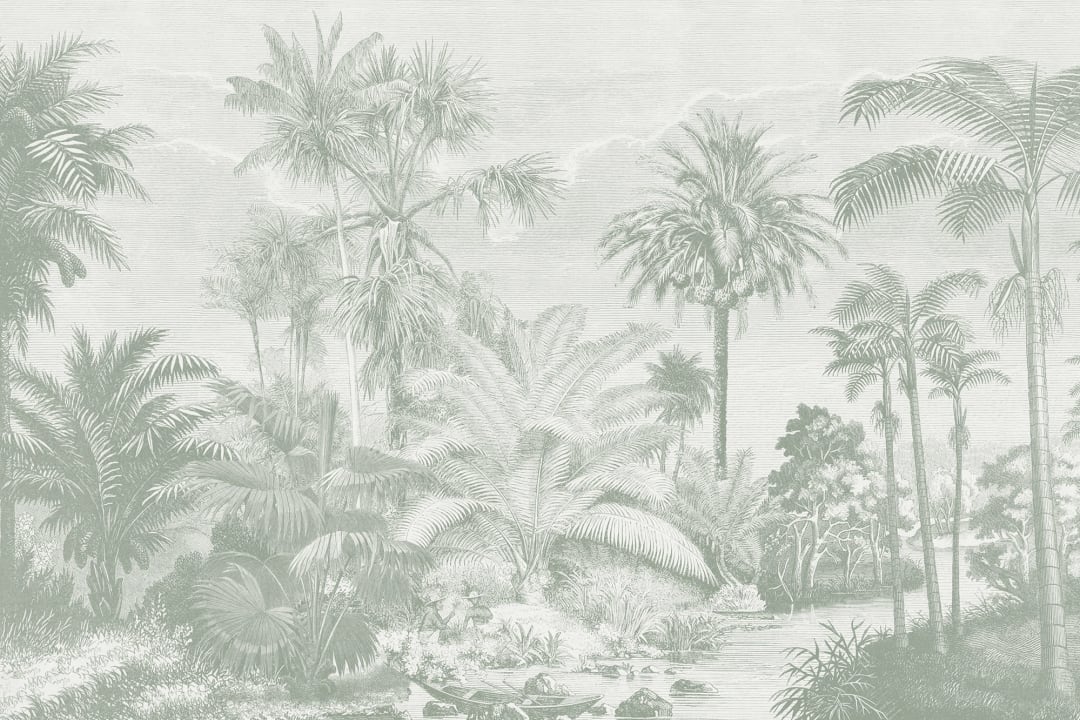 Sage Green Vintage Tropical Jungle Wallpaper Mural
