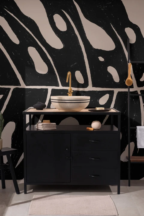 Mural monstera gigante en beige y negro
