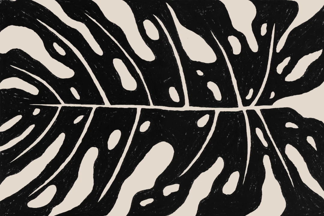 Mural monstera gigante en beige y negro