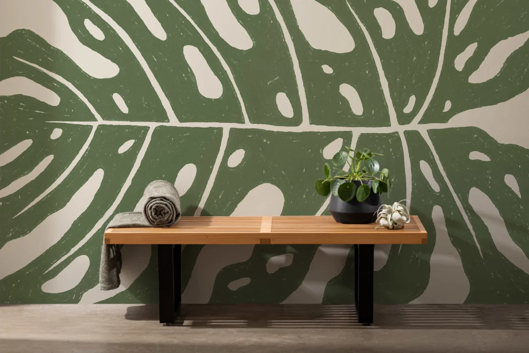 Grön jätte Monstera Leaf fototapet