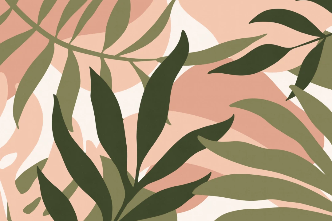 Blush Pink och Green Tropical Leaves Fototapet