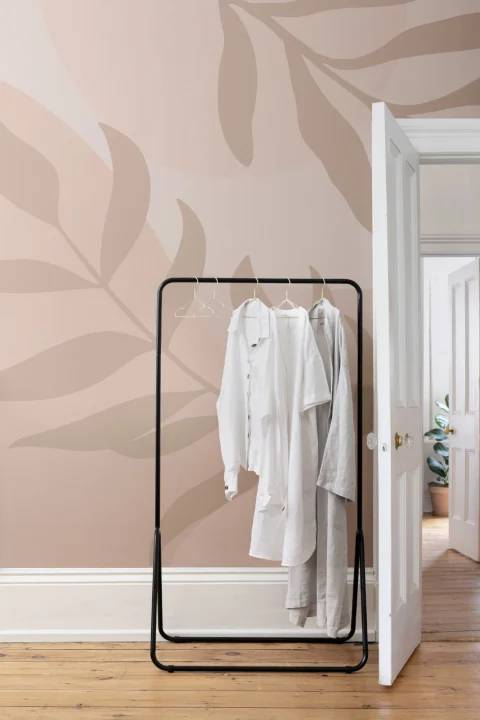Persika och beige tropiska löv fototapet