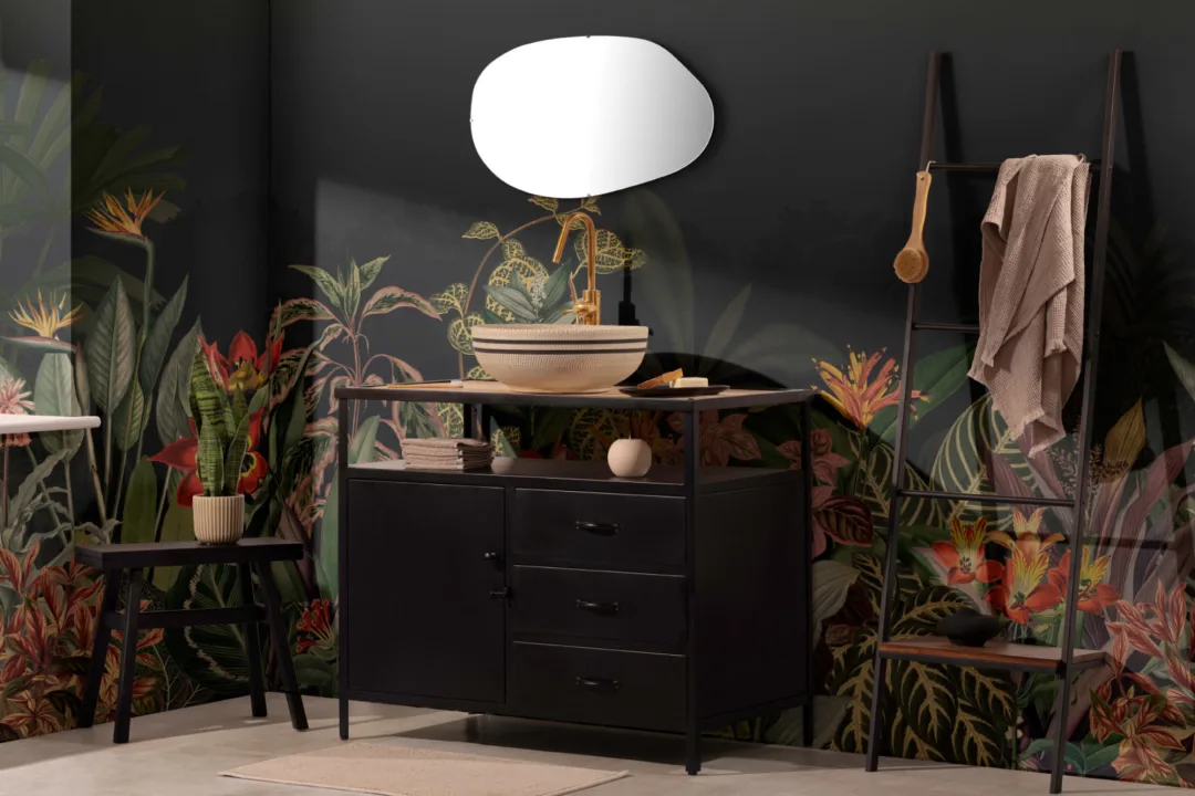 Mural Botánico Tropical Vintage en Verde Oscuro
