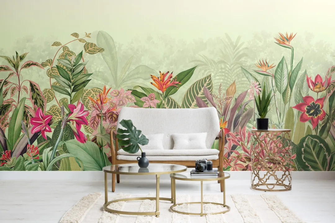Vintage Tropical Botanics Green Wall Mural
