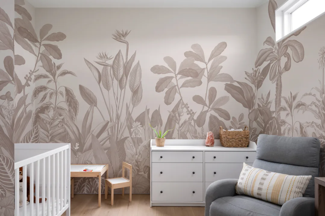 Tropical Oasis Vintage Botanical Jungle Illustration Wall Mural in Neutral