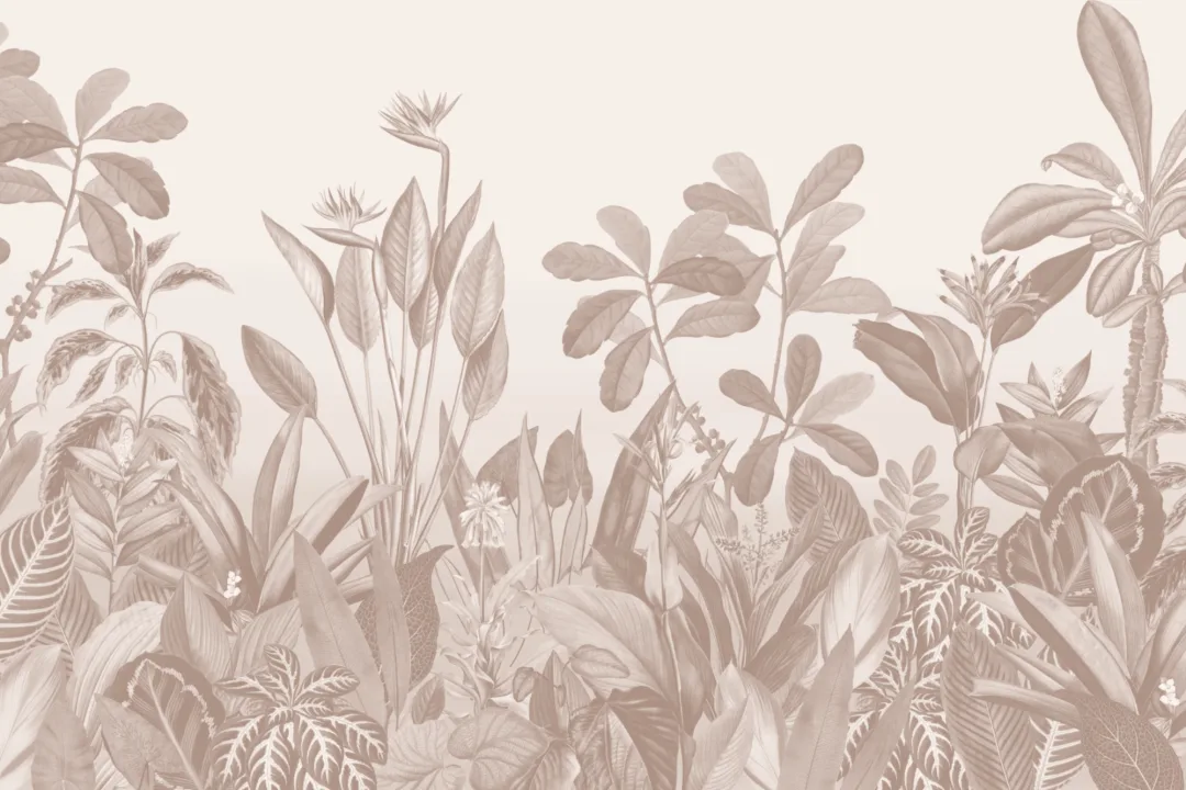 Tropical Oasis Vintage Botanical Jungle Illustration Wall Mural in Neutral