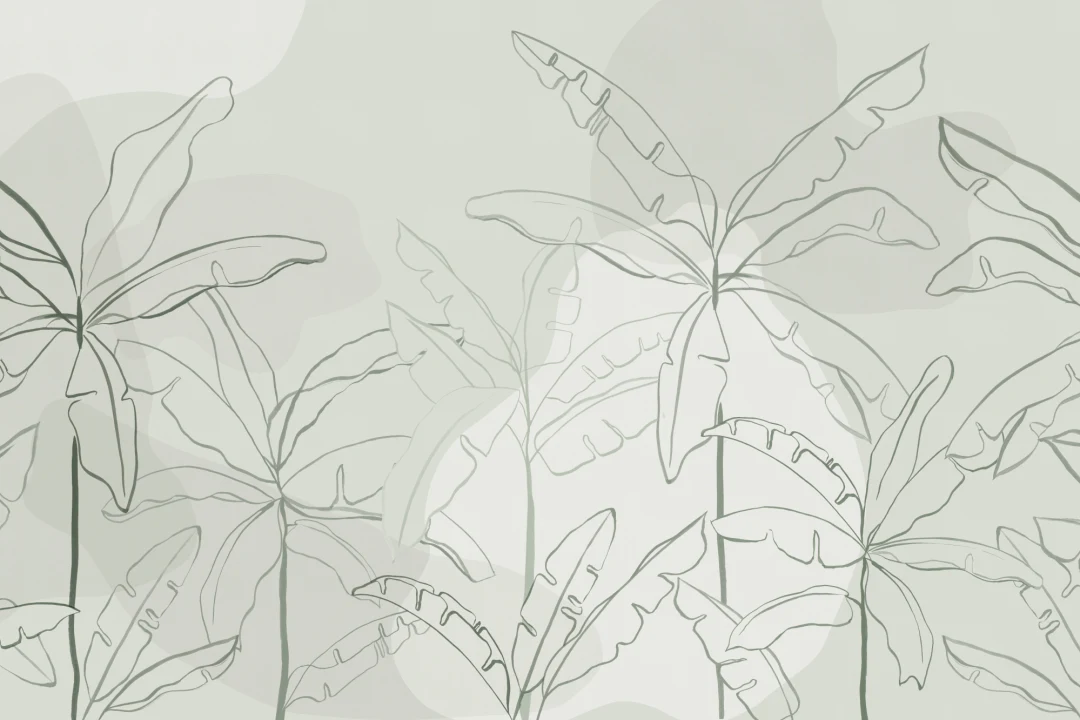 Mural de papel pintado tropical verde con ilustración de hoja de plátano tinta