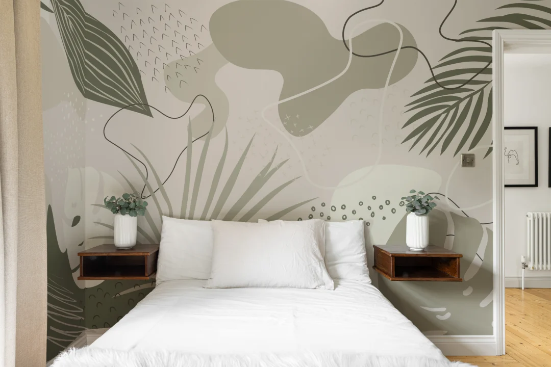 Abstract Tropical Collage murale în verde și tonuri bej