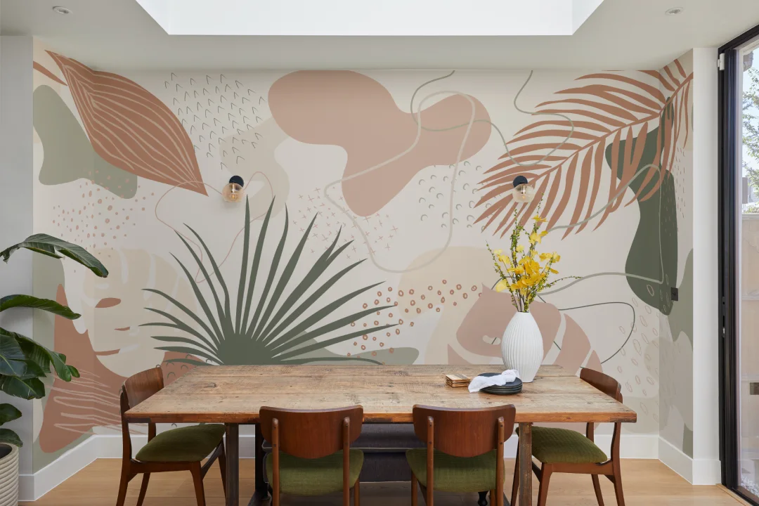 Abstract Tropical Collage Wall Mural in Neutral and Earthy Shades