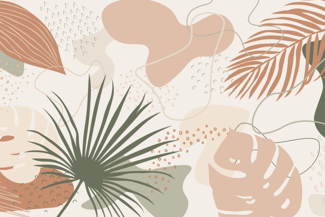 Abstract Tropical Collage Wall Mural in Neutral and Earthy Shades