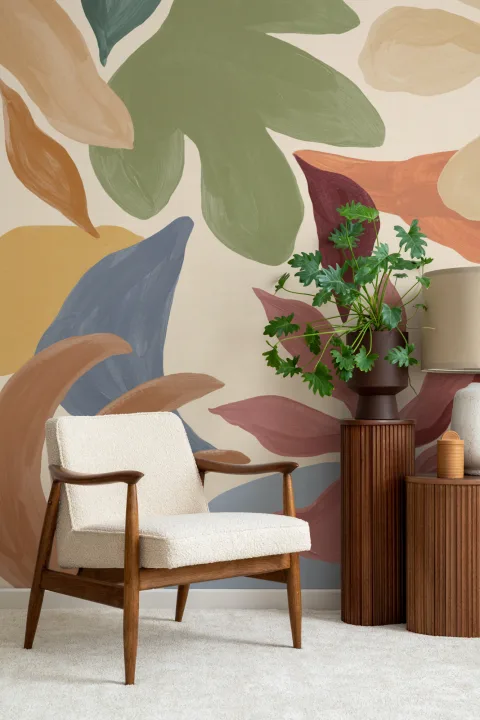 Multicolor Tropical Leaf Pattern Wall Mural