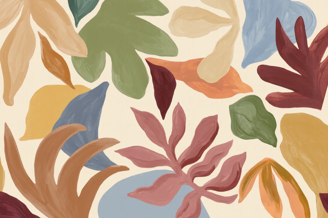 Multicolor Tropical Leaf Pattern Wall Mural