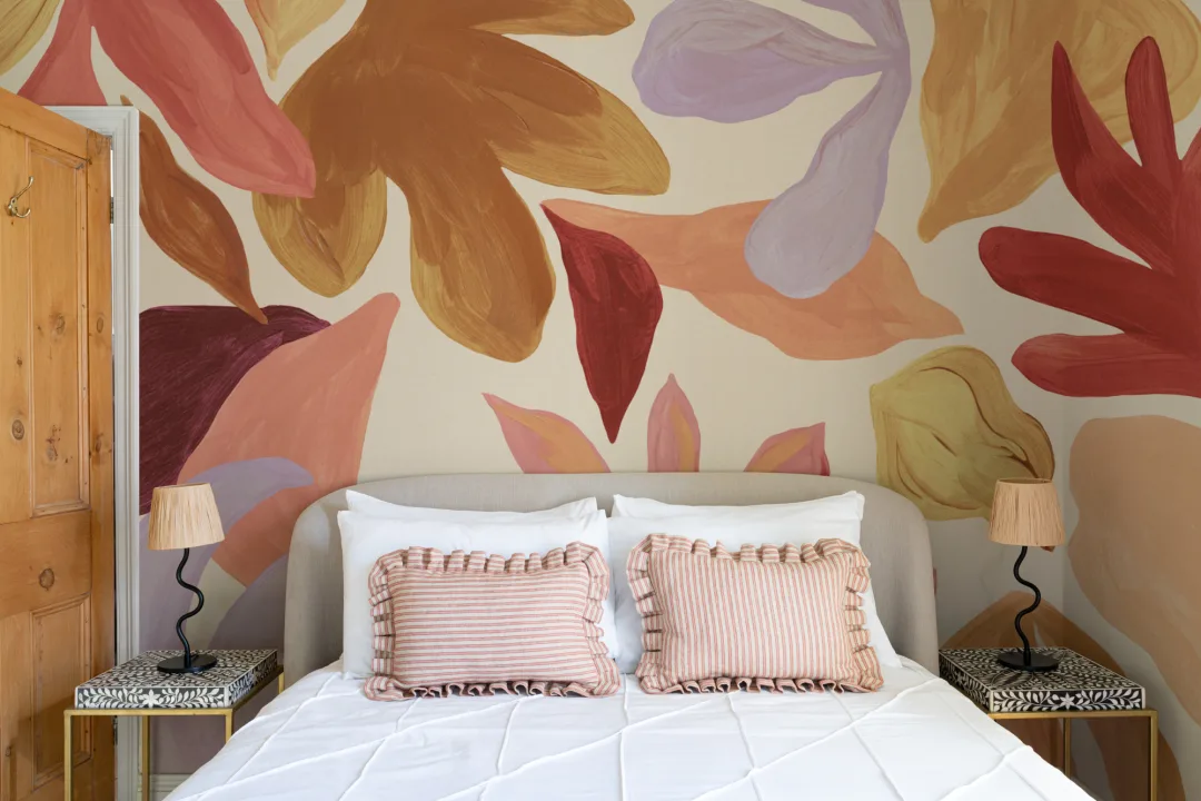 Murale cu model abstract botanic de frunze multicolore