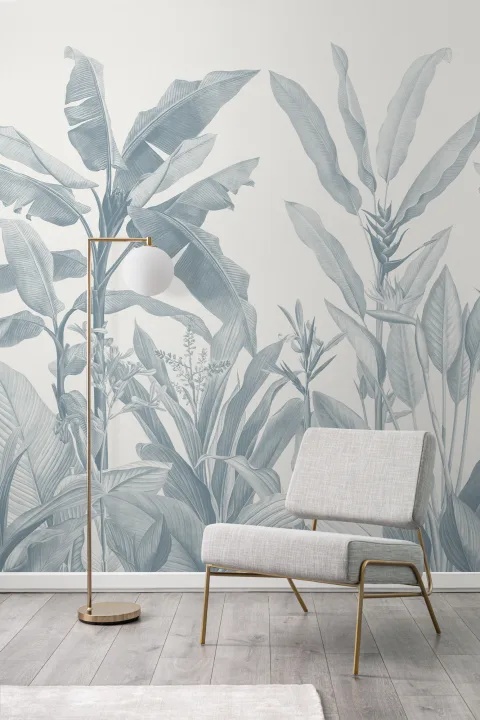 Blue Vintage Tropical Mural