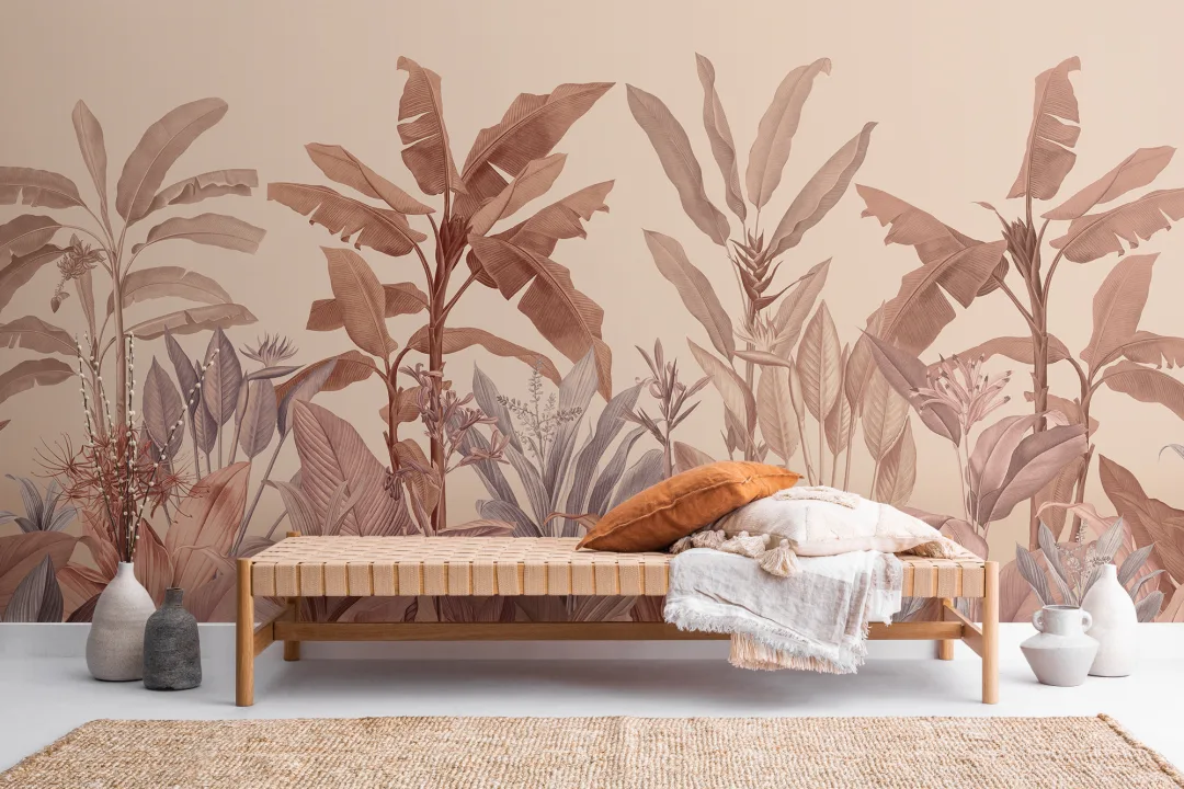 Carta da Parati tropicale vintage in terracotta