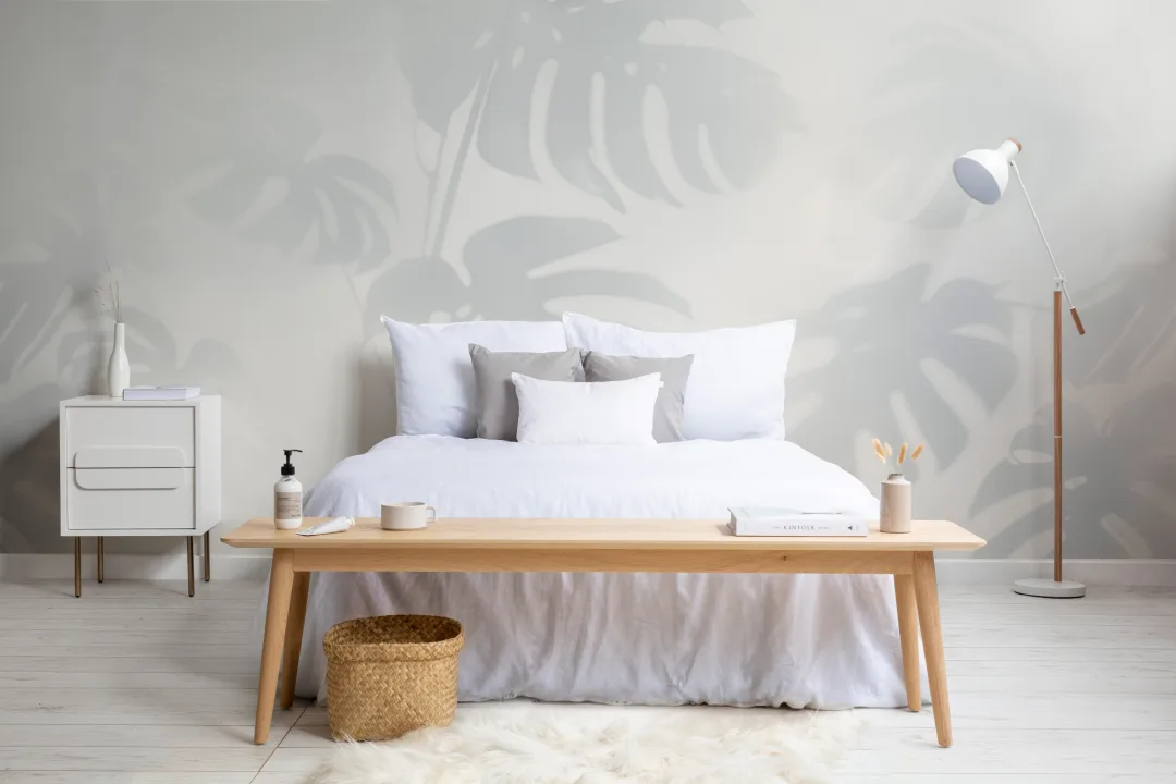 Blå Monstera Leaf Shadow Mural-tapeter