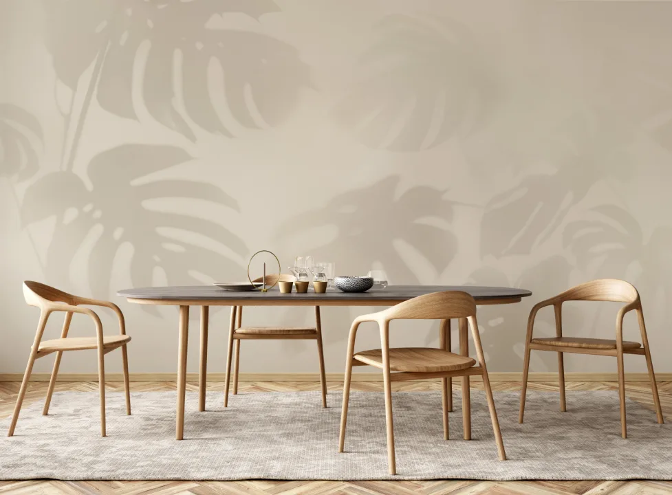 Neutral Monstera Blad Skugga Mural-tapeter