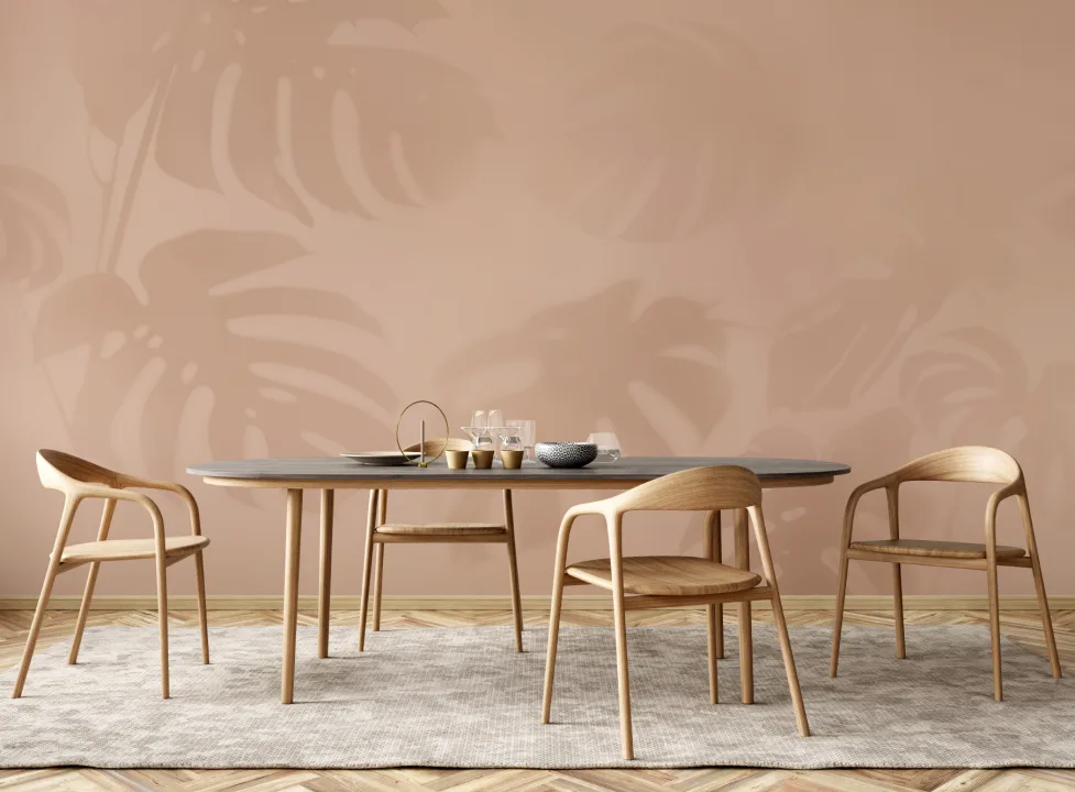 Rosa Monstera Leaf Shadow Mural-tapeter