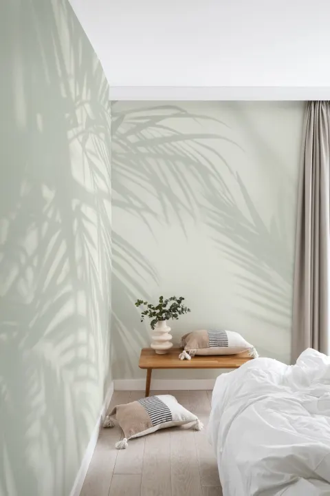 Light Green Palm Leaf Shadow Mural