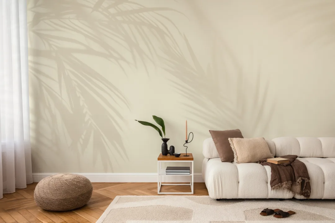 Neutral Palm Leaf Shadow Mural