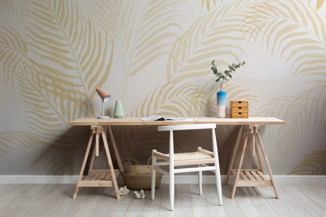 Yellow Palm Leaf Inky Tropical Mural