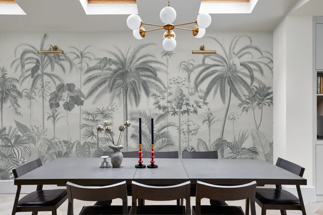 Blue Illustrated Tropical Botanical Mural