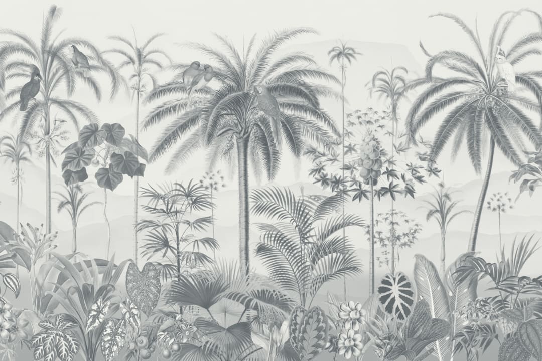 Blue Illustrated Tropical Botanical Mural