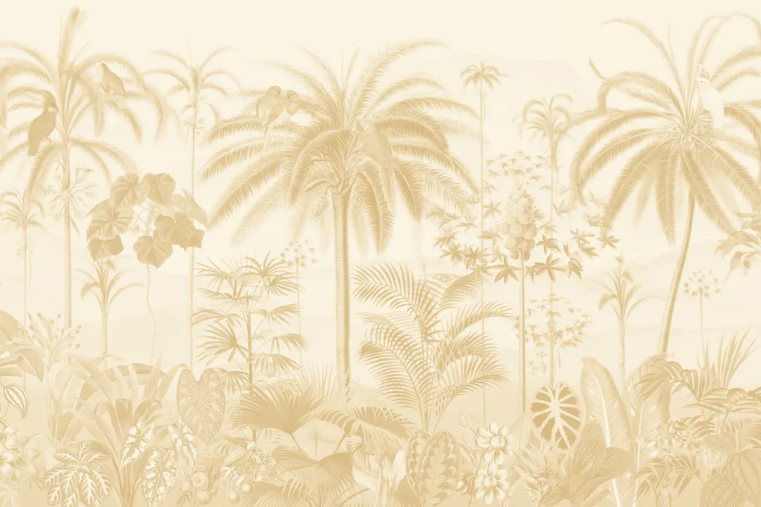 Yellow Illustrated Tropical Botanical Mural