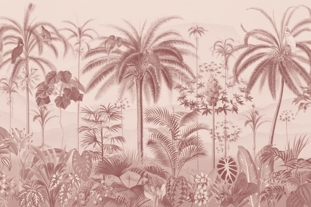 Roz ilustrat tropical botanic murale
