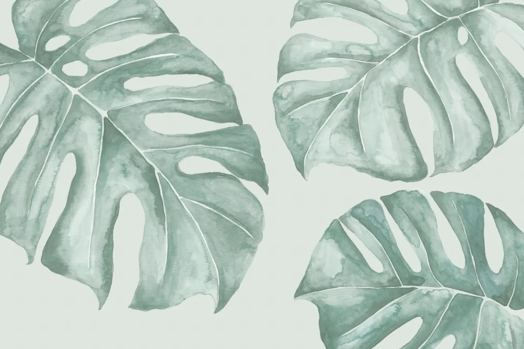 Green Watercolor Monstera Leaf Mural