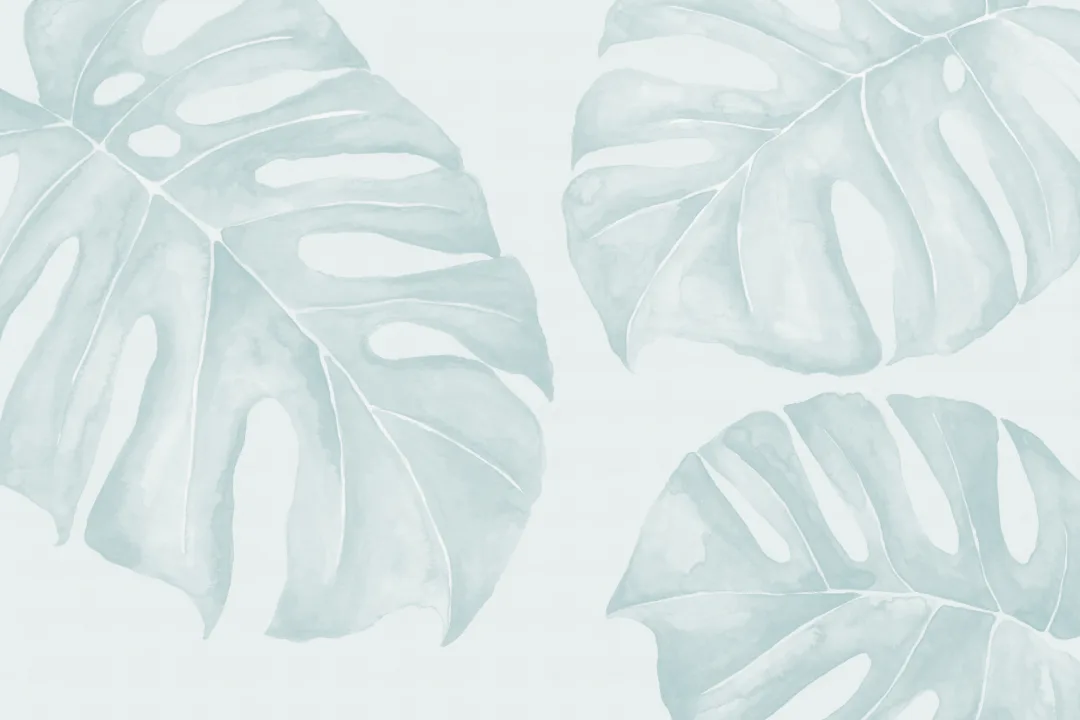 Blue Watercolor Monstera Leaf Mural